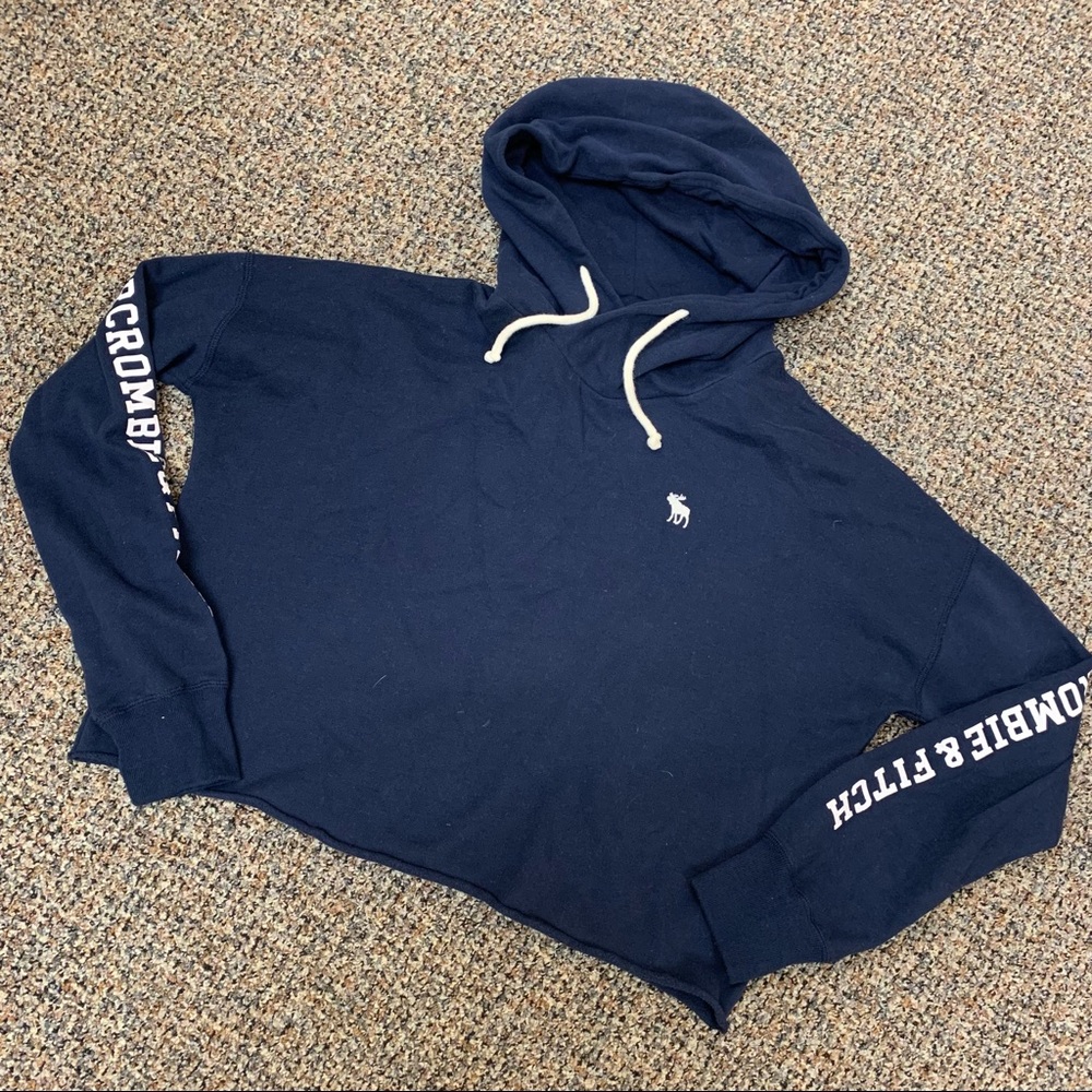 A&F Navy Blue Cropped Hoodie Size Medium